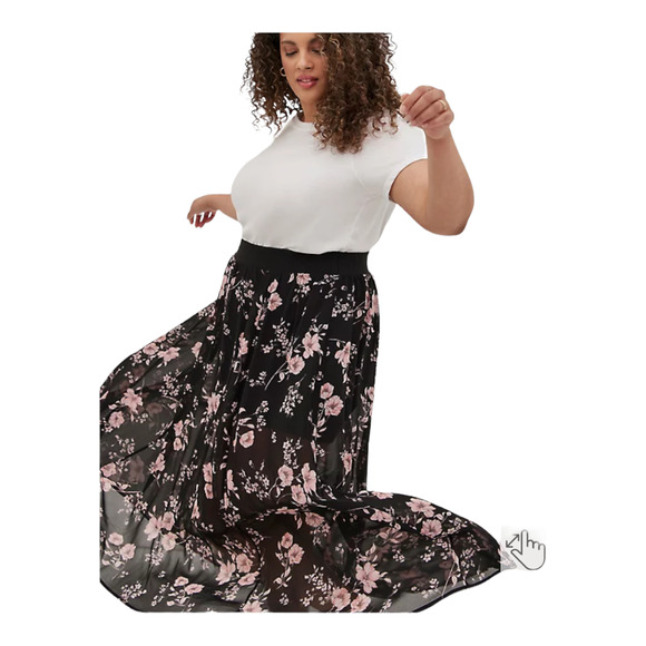 Torrid Black and Pink Floral Maxi Skirt - Picture 2 of 8